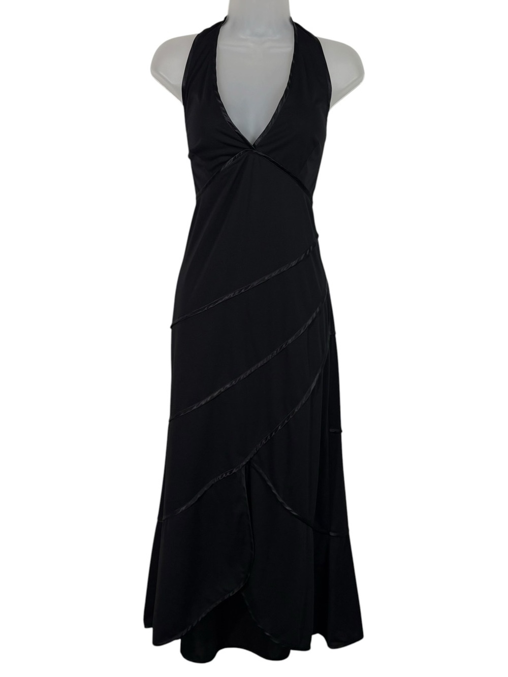 Vintage Y2K Mix It Black Halter Asymmetrical Hem Silky Dress Prom Whimsigoth 14